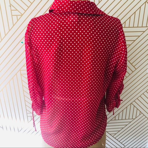 Draper’s & Damons Red Polka Dot Sheer Blouse, PS - Picture 3 of 8